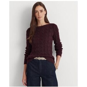 NWOT Lauren Ralph Lauren Lurex Cable Knit Boat Neck Sweater Women's L Old Money